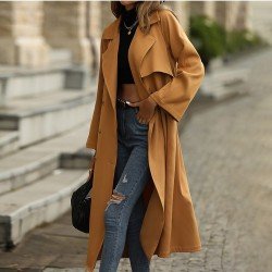 Street Solid Long Coats For Women