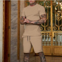  Pure Color Top And Pocket Shorts Men's Casual Suits