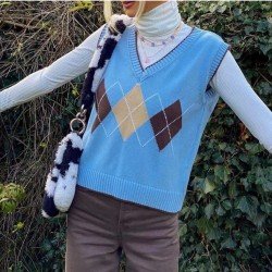  2024 American Preppy Rhombus V-Neck Knit Vest