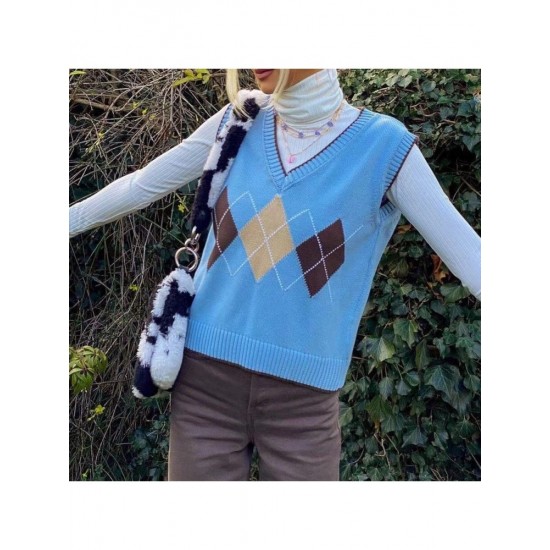  2024 American Preppy Rhombus V-Neck Knit Vest