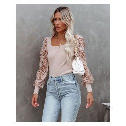 U Neck Lantern Sleeve Pure Color Women's Top  U Neck Lantern Sleeve Pure Color Women's Top