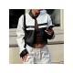  2024 PU Contrast Color Women's Long Sleeve Jacket