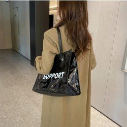 Black Letter PU Shoulder Tote Bags