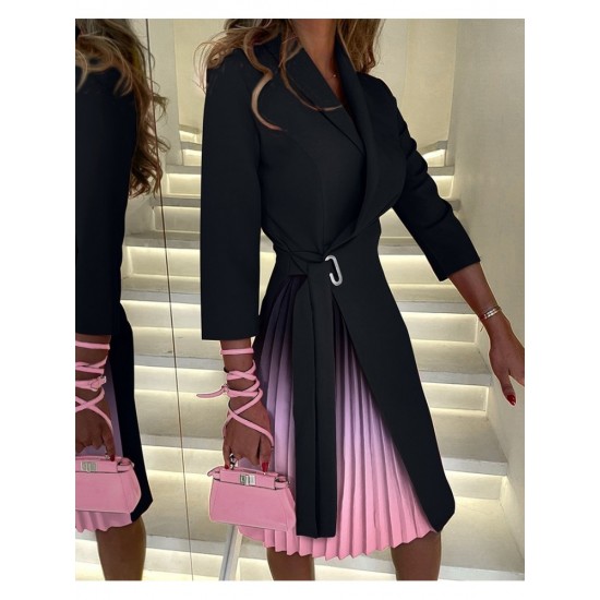  2024 Pleated Patchwork Women's Long Sleeve Dress