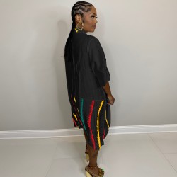 Printed Loose Black Three Quarter Sleeve Dress Printed Loose Black Three Quarter Sleeve Dress