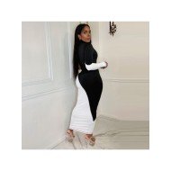  2024 Casual Contrast Color One Shoulder Long Dress