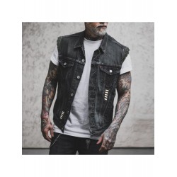 Fashion Printing Sleeveless Men's Denim Vest  Fashion Printing Sleeveless Men's Denim Vest