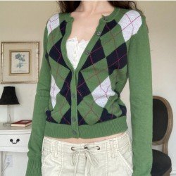  Rhombus Lattice New Casual Sweater Cardigan Coats