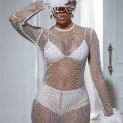  2024 Fishnet See Through Round Neck Women's Dress