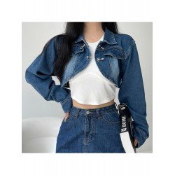 Designer Blue Cropped Denim Jacket Coats Designer Blue Cropped Denim Jacket Coats