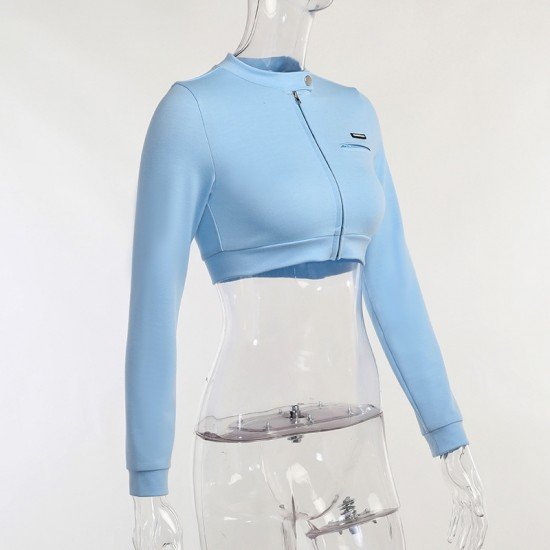  2024 Pure Color Zipper Crop T-shirt