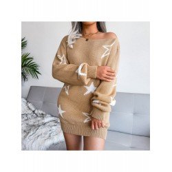 Star Pattern Long Sleeve Women Sweater Dress Star Pattern Long Sleeve Women Sweater Dress