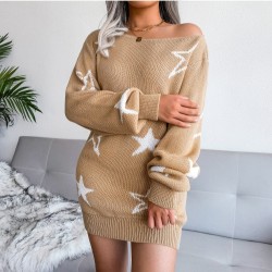 Star Pattern Long Sleeve Women Sweater Dress