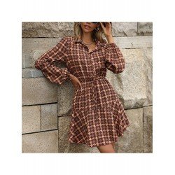 Houndstooth Patchwork Long Sleeve Fall Dress Houndstooth Patchwork Long Sleeve Fall Dress