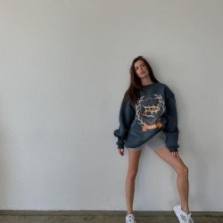Oversized White Printed Crew Neck Sweatshirts