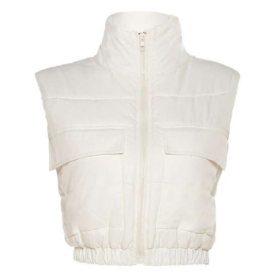  Fashion Pure Color Zipper Women's Sleeveless Jacket