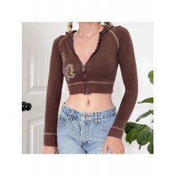 Butterfly Pattern Hooded Cropped Zip Tops  Butterfly Pattern Hooded Cropped Zip Tops