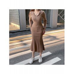 Casual Hooded Collar Solid Long Sleeve Midi Dresses Casual Hooded Collar Solid Long Sleeve Midi Dresses