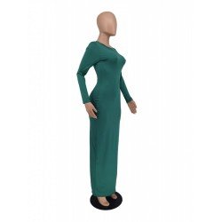 Pure Color Crew Neck Women's Long Dress  Pure Color Crew Neck Women's Long Dress