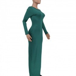  Pure Color Crew Neck Women's Long Dress