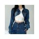 Designer Blue Cropped Denim Jacket Coats