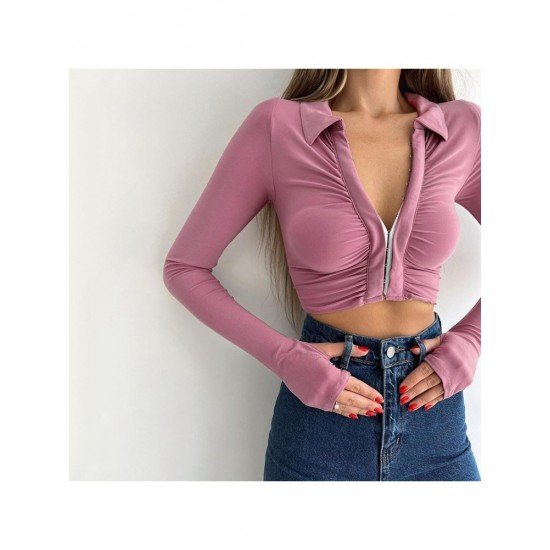  2024 Pure Color Long Sleeve Crop Top