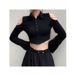 Cold Sleeve Black Cropped Blouse For Ladies  Cold Sleeve Black Cropped Blouse For Ladies