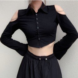 Cold Sleeve Black Cropped Blouse For Ladies 