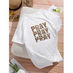 Leopard Letter Printed White T Shirts For Women Leopard Letter Printed White T Shirts For Women