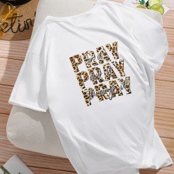 Leopard Letter Printed White T Shirts For Women