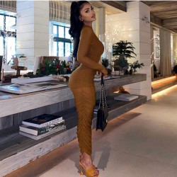  Sexy Mesh See-through Pure Color Long Dress