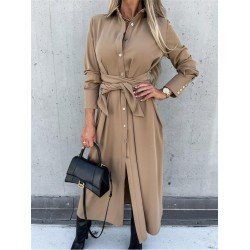 Pure Color Split Long Sleeve Dress  Pure Color Split Long Sleeve Dress