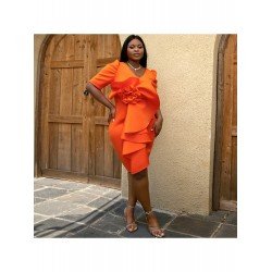 V Neck Puff Sleeveless Pure Color Hip Dress  V Neck Puff Sleeveless Pure Color Hip Dress