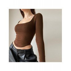 Hot Girl U-Neck Pure Color Crop T-Shirt  Hot Girl U-Neck Pure Color Crop T-Shirt