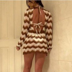  2024 Backless Contrast Color Lace Up Sweater Dress