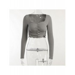 Spice Girls Pure Color Ruched Crop Top  Spice Girls Pure Color Ruched Crop Top