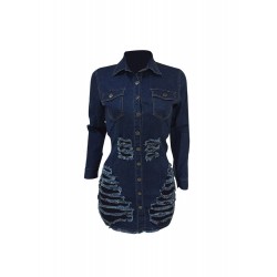 Fashion Pure Color Ripped Women's Denim Dress  Fashion Pure Color Ripped Women's Denim Dress