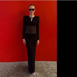 Patchwork Black Long Sleeve Maxi Dresses