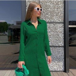  Casual Pure Color Turndown Neck Women's Dress