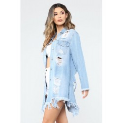  Fashion Denim Ripped Mid-Length Women's Coat