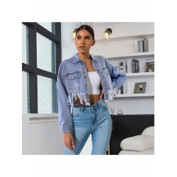 Stylish Loose Pure Color Tassels Denim Jacket  Stylish Loose Pure Color Tassels Denim Jacket