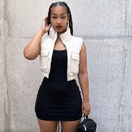  Fashion Pure Color Zipper Women's Sleeveless Jacket