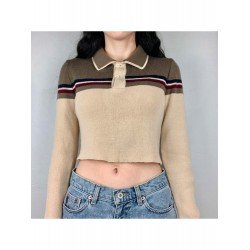 Contrast Color Preppy Style Cropped Tops Contrast Color Preppy Style Cropped Tops
