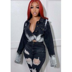 Washable Black Short Denim Jacket Coats For Women Washable Black Short Denim Jacket Coats For Women