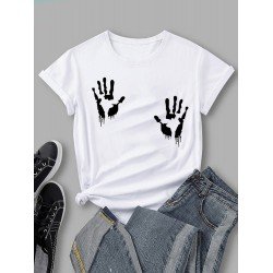 Palm Printed Sexy White T Shirt Tops Palm Printed Sexy White T Shirt Tops
