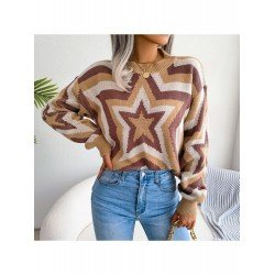 Contrast Color Star Pullover Sweaters For Women Contrast Color Star Pullover Sweaters For Women