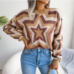 Contrast Color Star Pullover Sweaters For Women