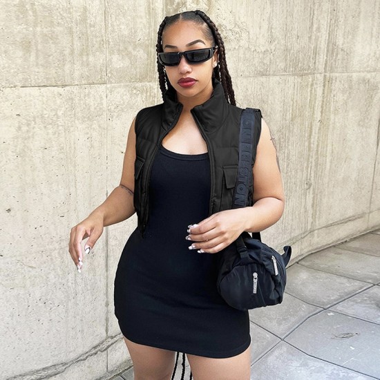  Fashion Pure Color Zipper Women's Sleeveless Jacket