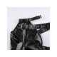 Imitation Leather One Shoulder Black Tops
