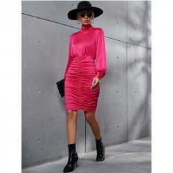 Turtle Neck Ruched Party Fall Dresses